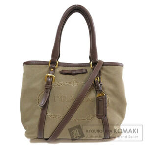 Prada Logo Jacquard 2way Tote Handbag tan brown